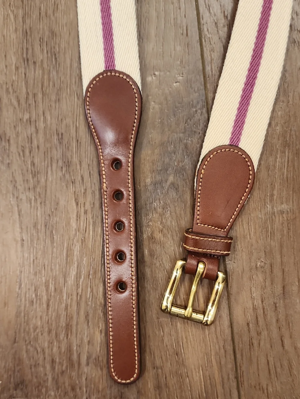 Vintage Dooney & Bourke Woven Wool Belt Brown Leather Brass Buckle size 32